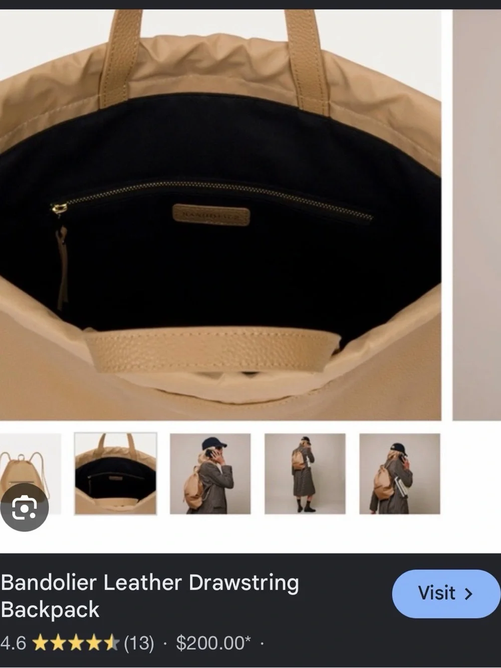 Bandolier Tan Leather Drawstring Backpack - Fits a laptop!